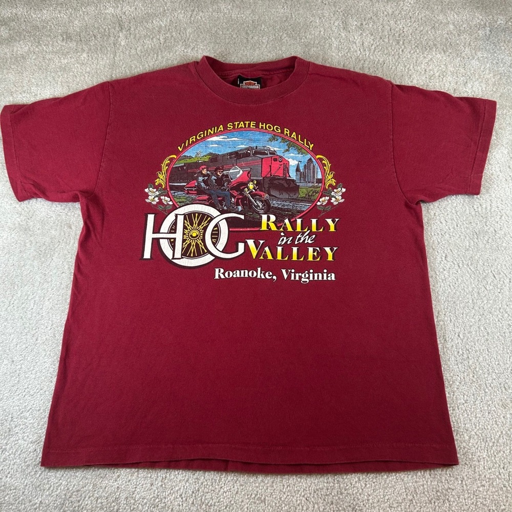 Vintage Harley Davidson Virginia State Hog Rally T-Shirt Mens Large Roanoke 1995